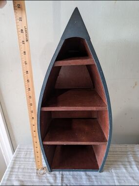Vintage Wood Canoe Shelf 22” Nautical Boat Hull Tabletop Decor Cabin Lakehouse